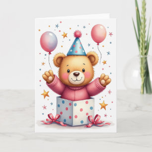 Tarjeta de cumpleaños con caja de regalo del oso a