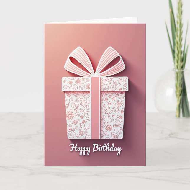 Tarjeta de cumpleaños con caja de regalo dulce (Anverso)