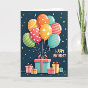 Tarjeta de cumpleaños con caja de regalo festiva