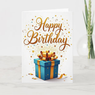 Tarjeta de cumpleaños con caja de regalo verde azu