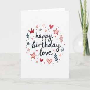 Tarjeta de cumpleaños con caligrafía de corazón y
