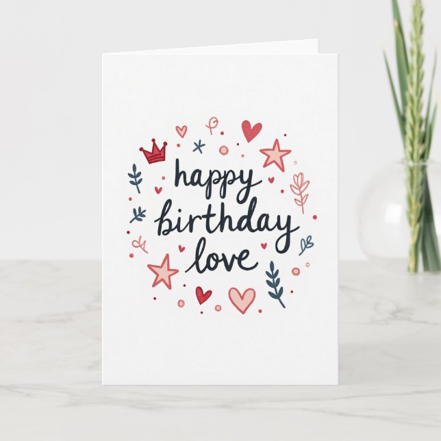 Tarjeta de cumpleaños con caligrafía de corazón y  (Anverso)