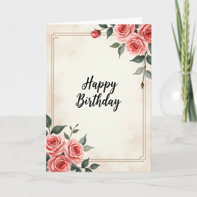 Tarjeta de cumpleaños con caligrafía de rosa (Anverso)