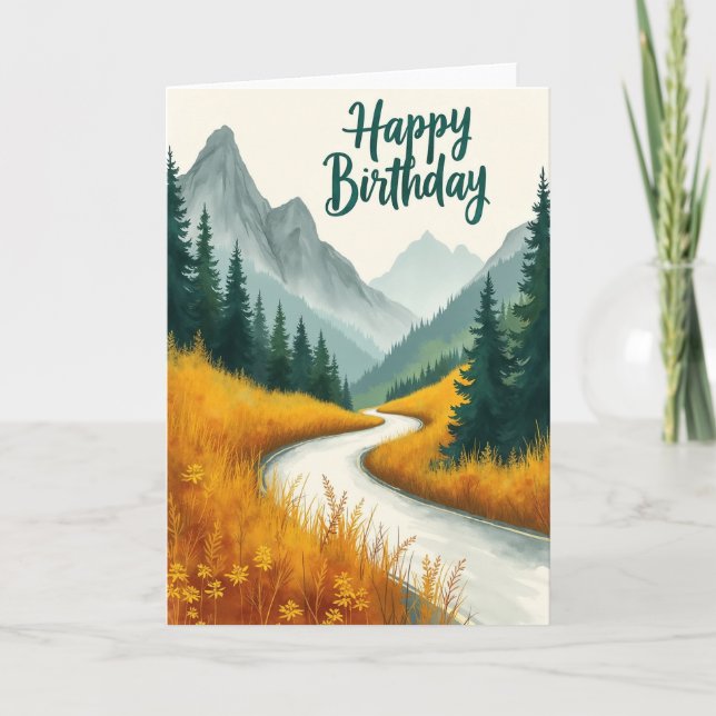 Tarjeta de cumpleaños con camino de acuarela (Anverso)