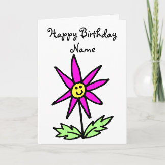 Tarjeta de cumpleaños con cara sonriente de flor r