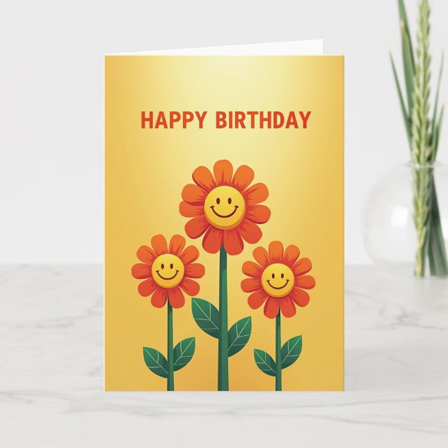 Tarjeta de cumpleaños con caras florales (Anverso)