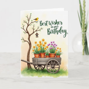 Tarjeta de cumpleaños con carretilla floral