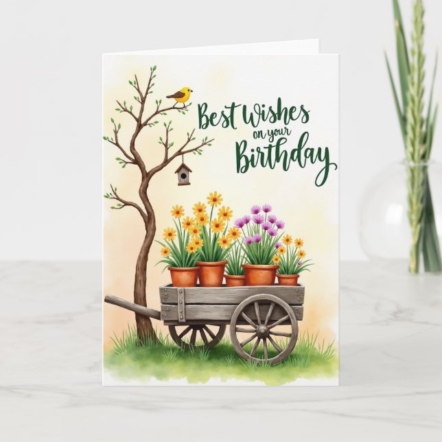 Tarjeta de cumpleaños con carretilla floral (Anverso)