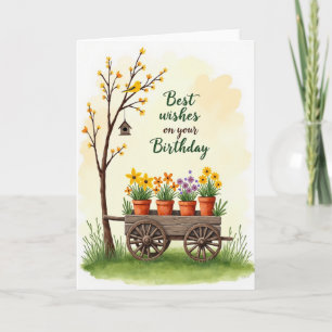 Tarjeta de cumpleaños con carro floral