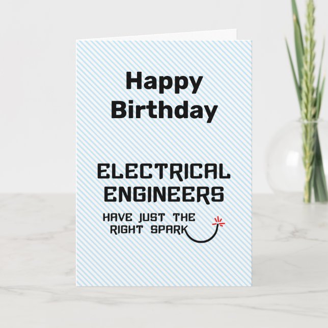 Tarjeta de cumpleaños con chispa para ingenieros e (Anverso)