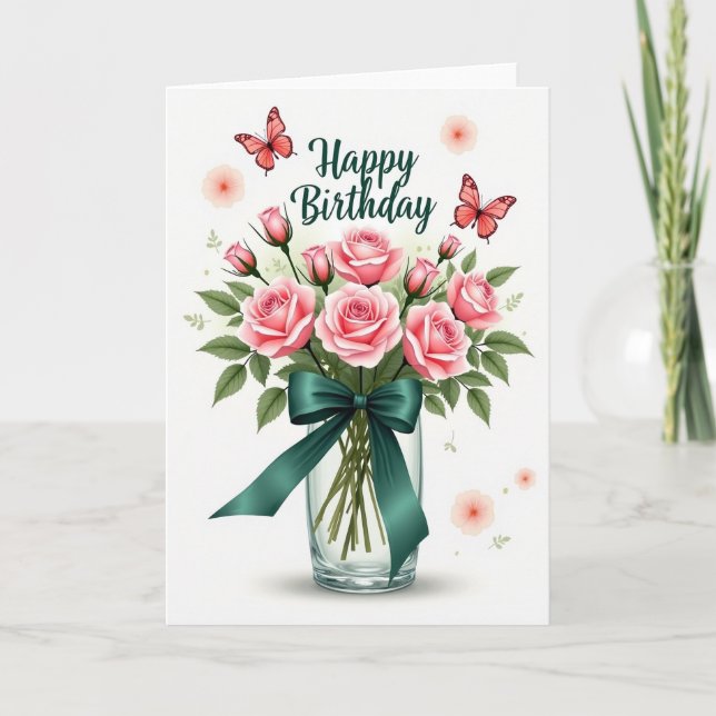 Tarjeta de cumpleaños con cinta azul verdoso (Anverso)