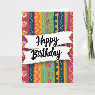 Tarjeta de cumpleaños con cinta colorida