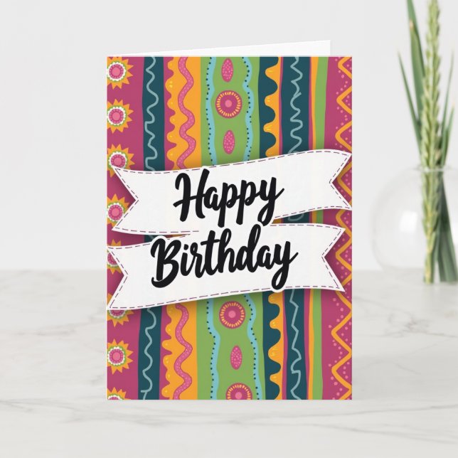 Tarjeta de cumpleaños con cinta colorida (Anverso)
