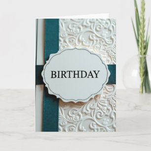 Tarjeta de cumpleaños con cinta de seda azul elega