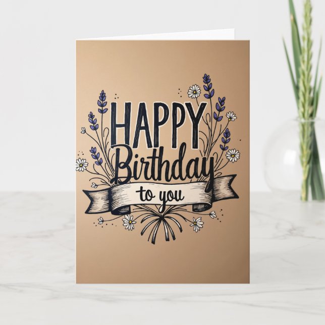 Tarjeta de Cumpleaños con Cinta Escrita (Anverso)