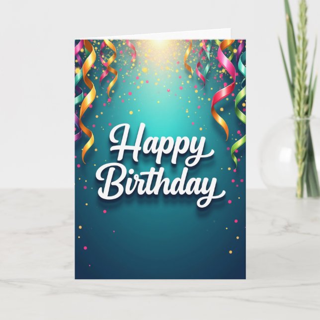 Tarjeta de cumpleaños con cintas festivas (Anverso)