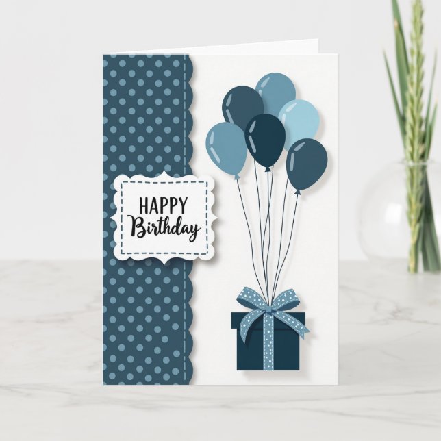 Tarjeta de cumpleaños con círculos azules alegres (Anverso)