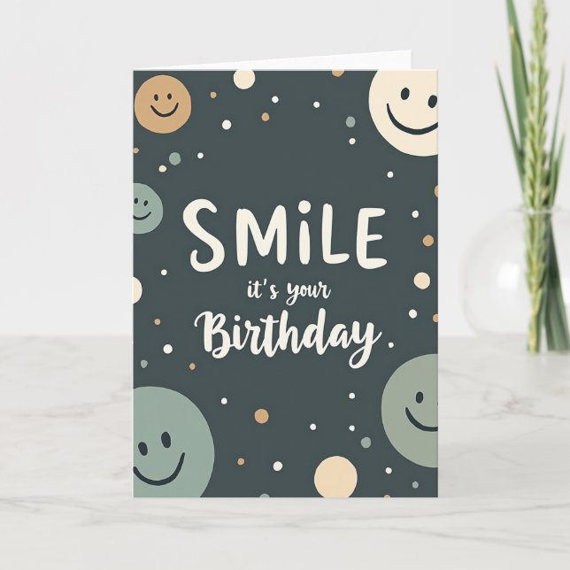 Tarjeta de cumpleaños con círculos sonrientes (Anverso)