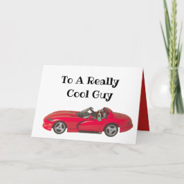 Tarjeta de cumpleaños con coche deportivo rojo y h