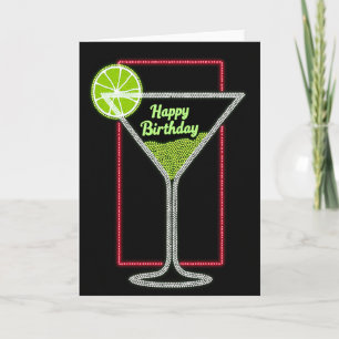 Tarjeta de cumpleaños con cóctel brillante