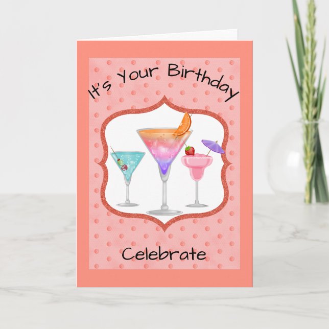 Tarjeta de cumpleaños con cócteles (Anverso)