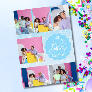 Tarjeta de cumpleaños con collage de 7 fotos Snowy