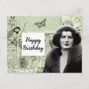 Tarjeta de cumpleaños con collage de efímera vinta