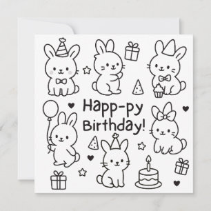 Tarjeta de cumpleaños con conejo doodle minimalist