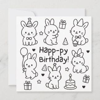 Tarjeta de cumpleaños con conejo doodle minimalist
