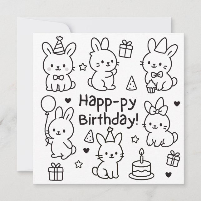 Tarjeta de cumpleaños con conejo doodle minimalist (Anverso)