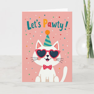Tarjeta de cumpleaños con confeti de gato de fiest