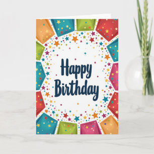 Tarjeta de cumpleaños con confeti jubiloso