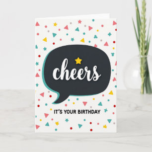 Tarjeta de cumpleaños con confeti y brindis