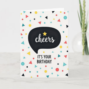 Tarjeta de cumpleaños con confeti y 'Cheers'