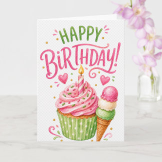 Tarjeta de cumpleaños con cono de helado