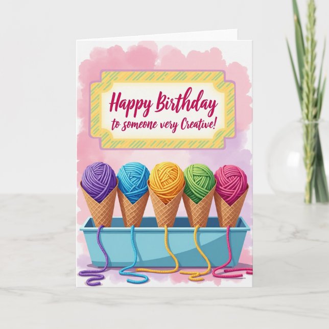 Tarjeta de cumpleaños con cono de hilo dulce (Anverso)