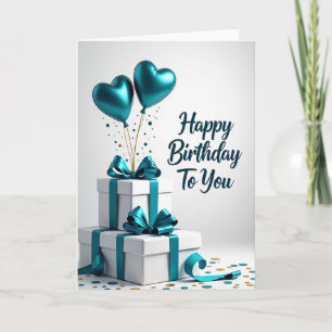 Tarjeta de cumpleaños con corazón azul turquesa