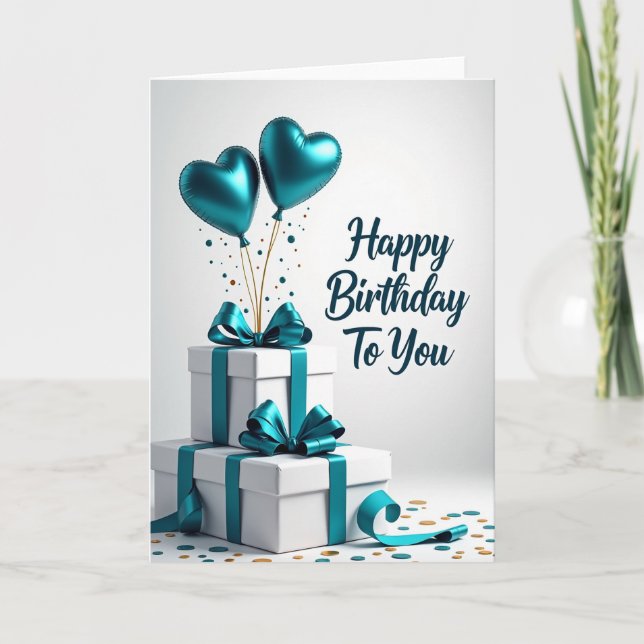 Tarjeta de cumpleaños con corazón azul turquesa (Anverso)