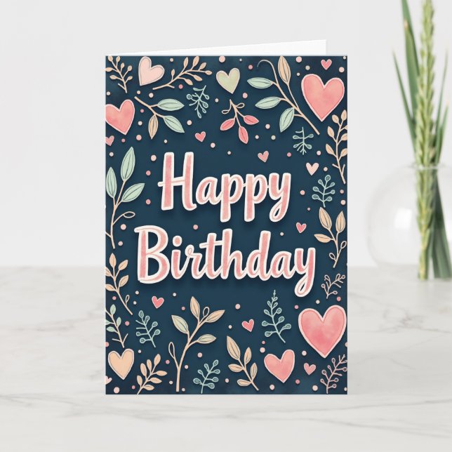 Tarjeta de cumpleaños con corazón de coral alegre (Anverso)