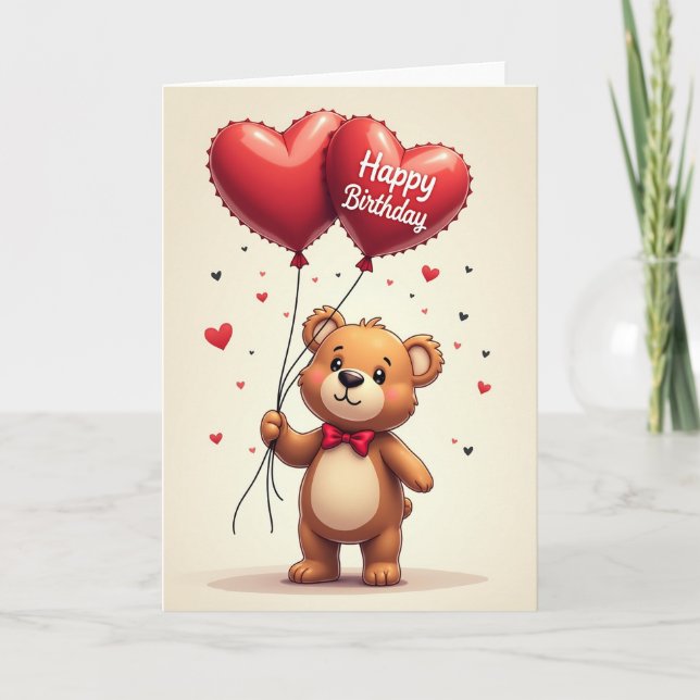 Tarjeta de cumpleaños con corazón de peluche alegr (Anverso)