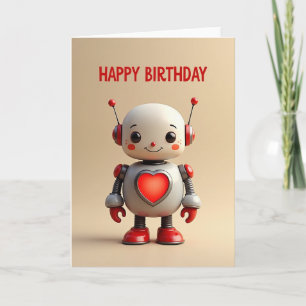 Tarjeta de cumpleaños con corazón de robot