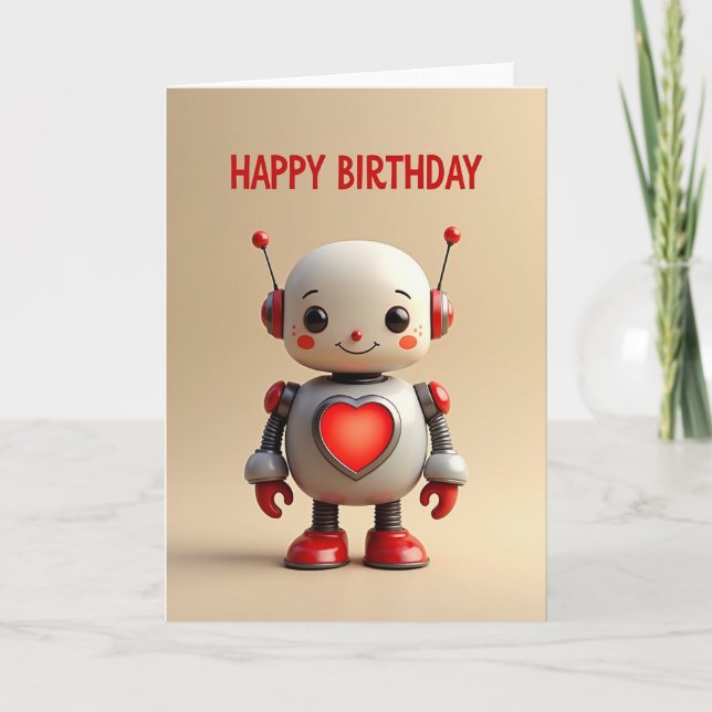 Tarjeta de cumpleaños con corazón de robot (Anverso)
