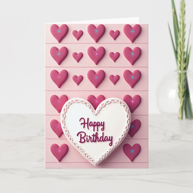 Tarjeta de cumpleaños con corazón magenta (Anverso)