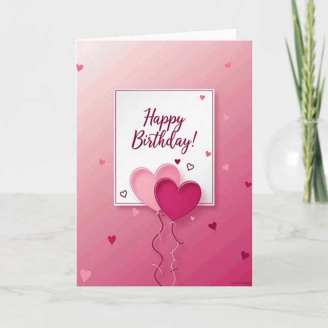Tarjeta de cumpleaños con corazón rosa (Anverso)