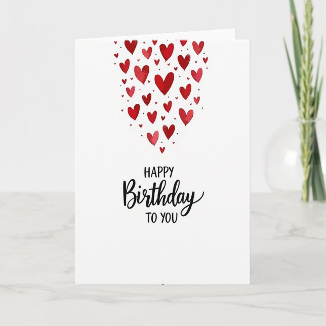 Tarjeta de cumpleaños con corazones alegres (Anverso)