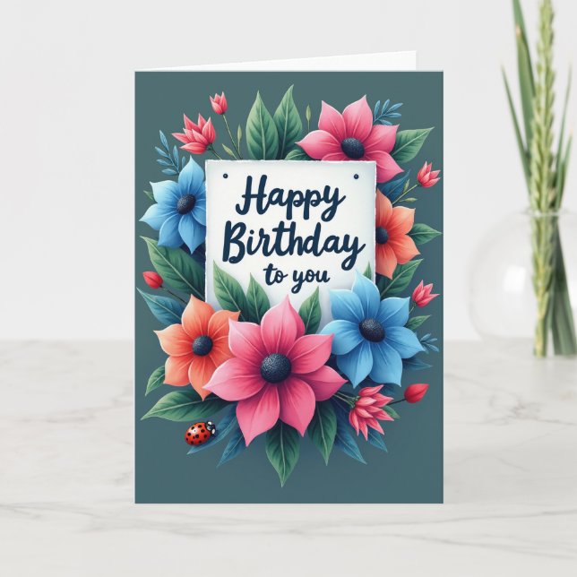 Tarjeta de cumpleaños con corona de flores elegant (Anverso)