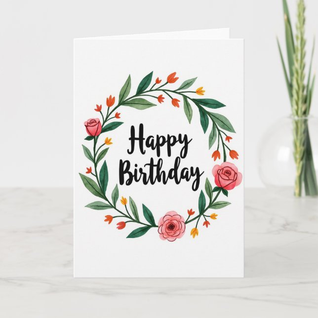 Tarjeta de cumpleaños con corona de rosas (Anverso)