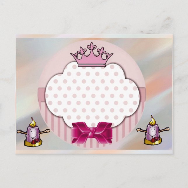 Tarjeta de cumpleaños con corona y lazo rosa elega (Anverso)