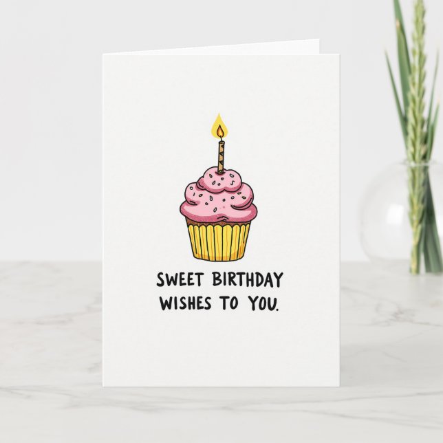 Tarjeta de Cumpleaños con Cupcake Alegre (Anverso)