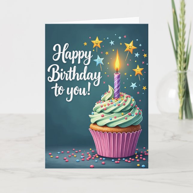 Tarjeta de Cumpleaños con Cupcake Dulce (Anverso)